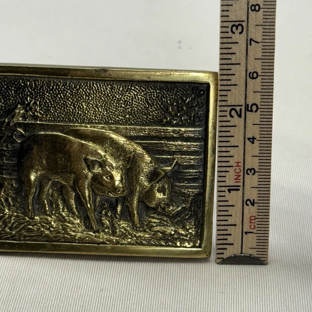 Vintage 1978 BTS Hog Pig Brass Belt‎ Buckle 3x2.25